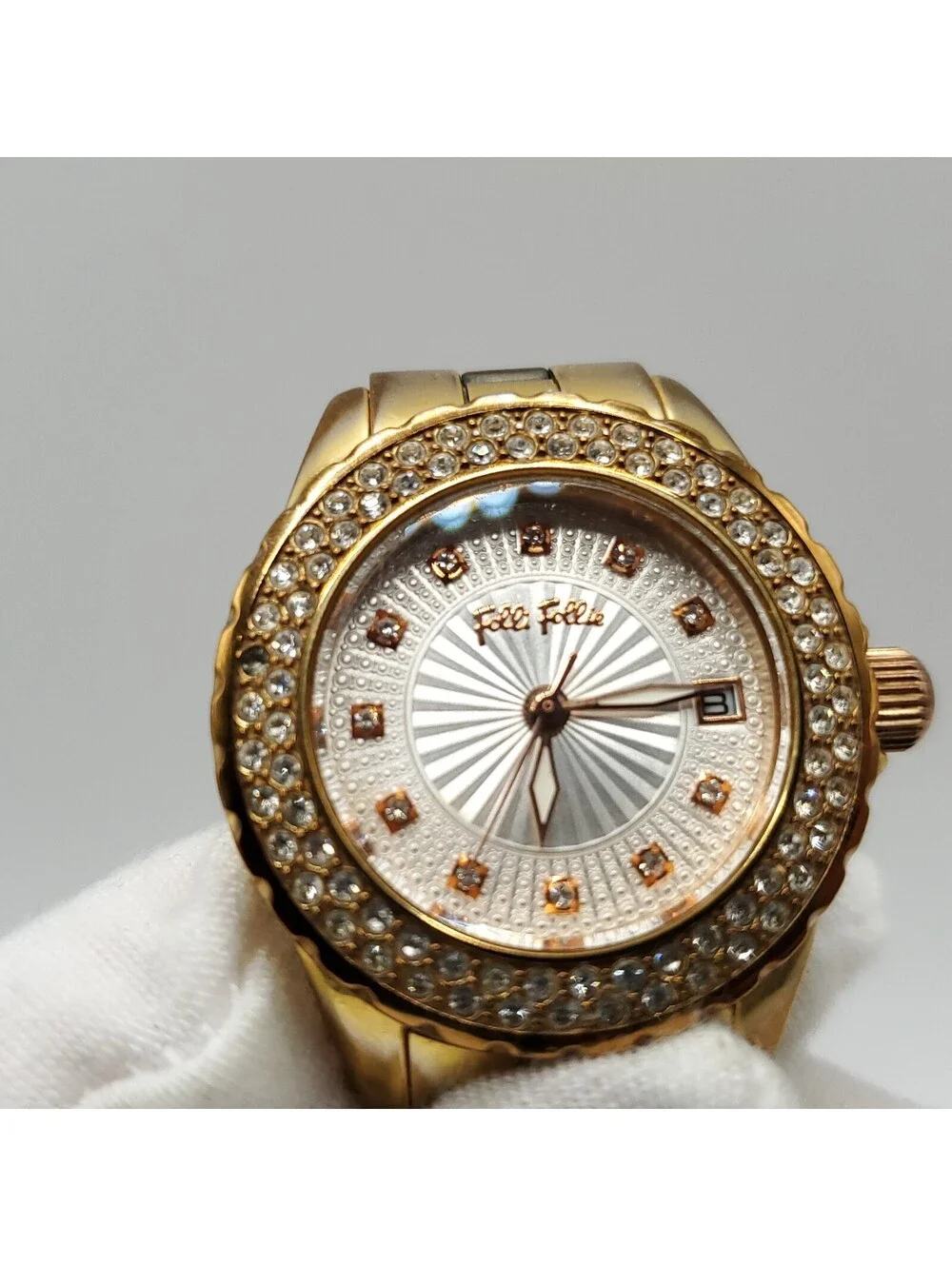 Folli Follie Quartz 29mm Date Dial Rose Gold Tone Womens Watch New Battery